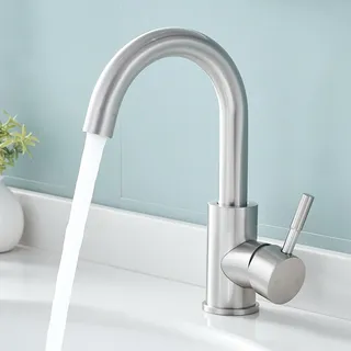 Fransiton Wasserhahn Bad Hoch, 360° Drehbar wassersparende Waschtischarmatur Hoch mit Warm/Kaltwasser Mischbatterie Einfache Montage für Badezimmer/küche Waschbecken Kleine Wohnmobil (Edelstahl)