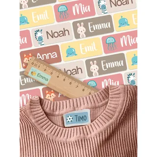 StiKiddo® 240 Stück Namensaufkleber für Kinder - Personalisierbare Namensschilder, Ideal für Kita, Schule und Kleidung, Made in Germany - Graublau