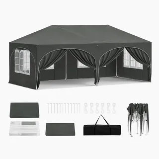Woltu Pavillon 3 x 6 m inkl. 2 Seitenteile Grau