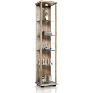 K-Möbel Glasvitrine, Sonoma Eiche, Glas, 4 Fächer, Rechteckig, 37x176x33 cm, Wohnzimmer, Wohnwände, Vitrinenschränke