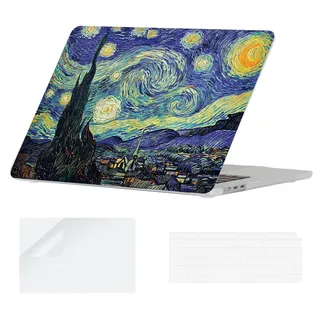 YOPAS Hülle für MacBook Air 15 Zoll Hülle 2024 2023 M3 M2 Modell A3114 A2941, Schutzhülle Snap Case für MacBook Air M3 M2 15 Zoll Hülle 2024, EU Tastaturschutz und Plastik Hartschale Case, Van Gogh