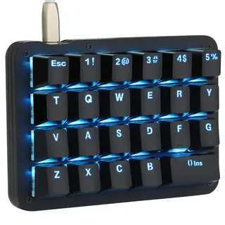 Koolertron Einhand Mini Tastatur, Mechanische Gaming Tastatur mit 23 Voll Programmierbaren Tasten, Gaming Tastatur für Windows Mac Schreibkraft PC Gamer (Black/Blue Backlit/Blue switches)