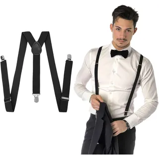 Auriselle Motorrad Hosenträger Herren Extra Stark Clips 2.5 cm mit Sehr Starken 3 Metall Clips Hosenträger Elastisch und Verstellbar für Männer und Damen Motorrad, Anzug (Schwarz) - 2.5 cm