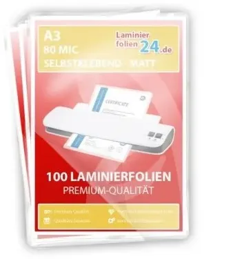 selbstklebende Laminierfolien A3, 2 x 80 Mic, matt