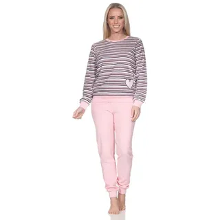 normann Damen Frottee Schlafanzug mit Bündchen Pyjama mit Herzmotiv - auch in Übergröße, Farbe:rosa1, Größe:36-38 - 36-38