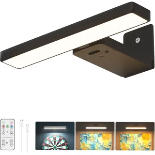 Bildbeleuchtung Kabellos, Kabellose Bilderleuchte mit Fernbedienung, Akku Wandleuchte Innen mit Timer, Dart Beleuchtung, 3 Farbtemperaturen Dimmbare Wandlampe für Malen Foto Gemälde Art, Schwarz