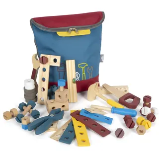 Small Foot Company small foot Werkzeugrucksack Konstruktion „Workshop“, Kinder-Rucksack mit 8 Werkzeugen aus Holz, ab 3 Jahren, 12603