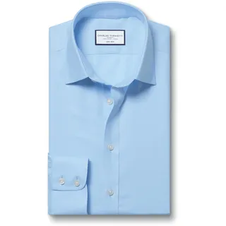 Charles Tyrwhitt Bügelfreies Twill-Hemd - Himmelblau Knopfmanschette
