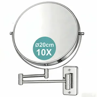 Relaxdays Kosmetikspiegel, Wandmontage, 10-Fach Vergrößerung, 360° drehbar, Ø 20 cm, Metall, Schminkspiegel, Silber