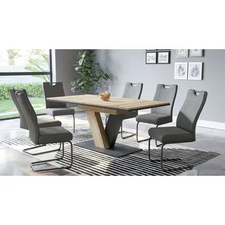 Hela Essgruppe »WESER«, (7 tlg.), Säulentisch 140-180x90 cm, Stuhl mit Federkorb, 140 kg belastbar