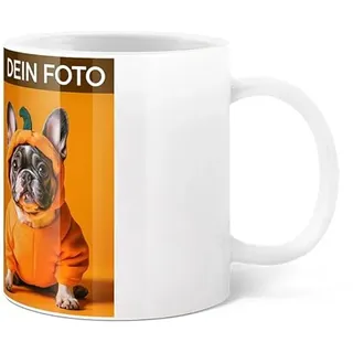 BILDER DE Fototasse personalisiert mit eigenem Bild und Text | Personalisierte Tasse selbst gestalten & bedrucken | Kaffeetasse & Teetasse mit Foto | Format4:3 Weiß