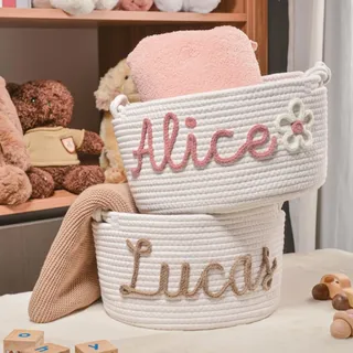 Personalisierter Baby-Geschenkkorb, Baby-Geschenkkorb, Baumwollkorb, Spielzeugkorb, individueller Name, Babykorb, Baby-Spielzeug, Aufbewahrung, Organizer, Kinderzimmer, Dekoration, Geschenke (L-21 x