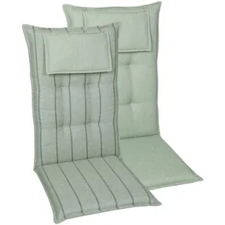 Xxxl Sessel-/Wendeauflage, Salbeigrün, Textil, Streifen, Füllung: Schaumstoff, Vlies, 50x7x120 cm, für den Außenbereich geeignet, mittels Bändern zu befestigen, Gurtband befestigen, Outdoor-Kissen, Gartenstuhlauflagen, Hochlehner-Auflagen