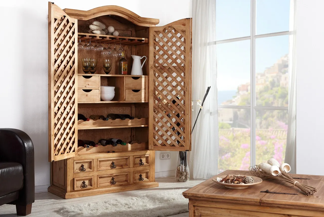 Original Mexico Barschrank, Weinschrank, Hausbar, Pinie Massivholz, montiert, Landhausstil, aus Mexiko