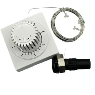 Fernfühler Thermostatkopf, Thermostat-Kopf F mit Ferneinsteller mit eingebautem Fühler, Kapillarrohr 2000mm, kompatibel mit M30 x 1,5 Gewinde-Heizkörperventile