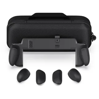 Savage Raven by Skull & Co. NeoGrip Bundle for Nintendo Switch 2: An Ergonomic Grip Hard Shell Handheld Case with Replaceable Grips [to fit All Hands Sizes] [with Carrying Case]- Black