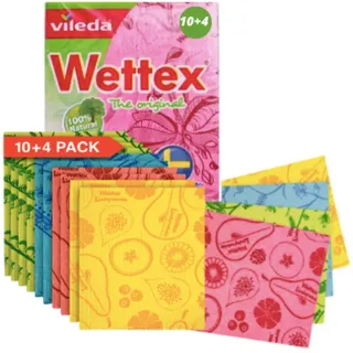 Wettex The Original schwedische Geschirrtücher, Bonus Pack von 10 + 4 Stück, biologisch abbaubar, umweltfreundlich, kein Geruch, 15 x saugfähige Zellulose-Schwammtücher, Stück