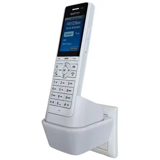 edaltec® Halterung für Fritz!Fon X6 AVM | Steckdosenhalterung ohne Bohren | DECT Telefon Wandhalterung & Zubehör | Platzsparender Telefonhalter mit Kabelmanagement | Zubehör für Fritz!Fon X6 | Weiß