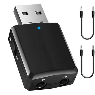 iJiZuo USB Bluetooth 5.0 Adapter, 3-in-1 Empfänger und Transmitter, Tragbarer Mini Audio Adapter Sender Receiver mit 2X 3.5mm Digitales Audiokabel für für PC TV Kopfhörer Autoradio Laptop MP3 / MP4