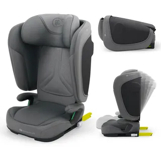 Kinderkraft UNITY 2 i-Size, Faltbarer Autositz 100–150 cm, von ca. 3,5 bis 12 Jahre, verstellbare Kopfstütze, Polsterung mit AIR FLOW-System, 5-fach Rückenlehnenverstellung, Grau