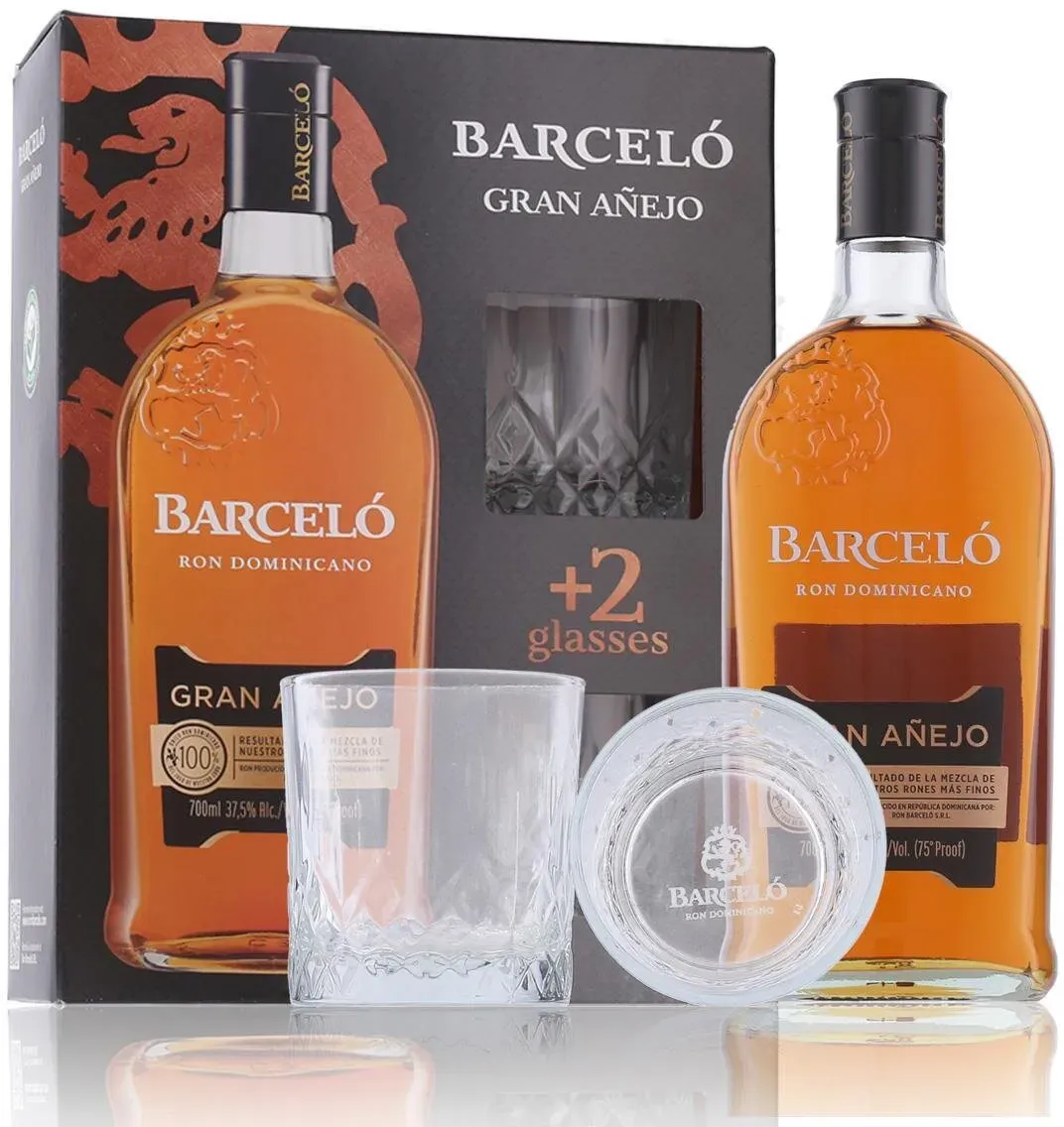 Barceló Gran Añejo Rum 37,5% Vol. 0,7l in Geschenkbox mit 2 Gläsern