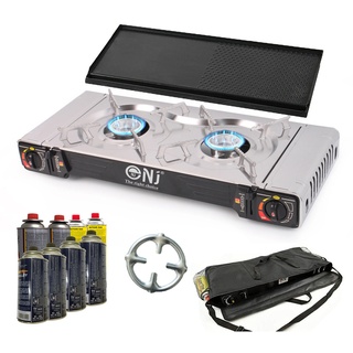 fontron ltd. DS-22 Camping Gaskocher 2 flammig 4,6 KW + Grillplatte + 8x Kartuschen