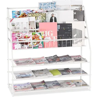 Relaxdays Zeitschriftenregal, 97 x 96 cm, Metall, freistehend, Zeitschriftenständer für Wohnzimmer, weiß