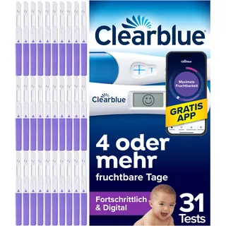Clearblue 30 Ovulationstest Fortschrittlich & Digital und 1 Schwangerschaftstest – für doppelte Chancen, schwanger zu werden, Zyklus-App-Tracker