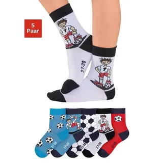 H.I.S. H.I.S Socken "Fußballsocken, Kinder Fußballsocken, WM Socken" (Packung, 5-Paar, Lustige Socken Gr. 23-26 bis 35-38) mit Fußballmotiven bunt 27-30