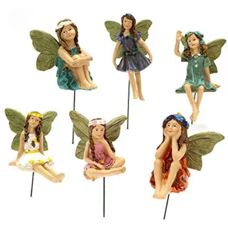 AIITLLYNA Feen Figuren Deko,6 Stück Miniatur Feen Set,Garten Elfen und Feen Figuren,Gartenfigur aus Harz,Bonsai Deko Zubehör,für den Miniaturfeengarten Dekoration