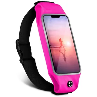 moex Laufgürtel Handy für Motorola Edge 50 Fusion Lauftasche Jogging Tasche Wasserfest, Slim Running Belt Flexibel mit Sichtfenster, Laufgurt zum Joggen Bauchtasche Sport, Pink