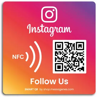 MESSAGENES | Aufkleber Folgen Sie uns Instagram mit Smart QR - NFC | 1 Quadratische Einheit | Schilder Bewertung NFC und QR Code | QR immer wieder verwendbar | Ideal für Schaufenster, Wand