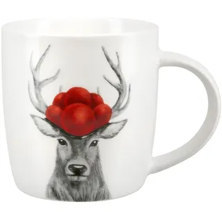 Gilde - 44517 - Kaffeebecher, Hirsch mit Bollenhut, Porzellan, 9cm x 12cm x 8,5cm, 380ml
