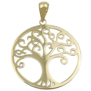 Schmuck Krone Kettenanhänger Anhänger 20mm Lebensbaum rund 375 Gelbgold, Gold 375 goldfarben