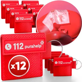 Beatmungstuch 12er Set - Beatmungsmaske Erste Hilfe - Praktischer Beatmungsbeutel am Schlüsselanhänger - Hygienischer Mund-zu-Mund Beatmung Schutz für Notfälle und Rettungseinsätze