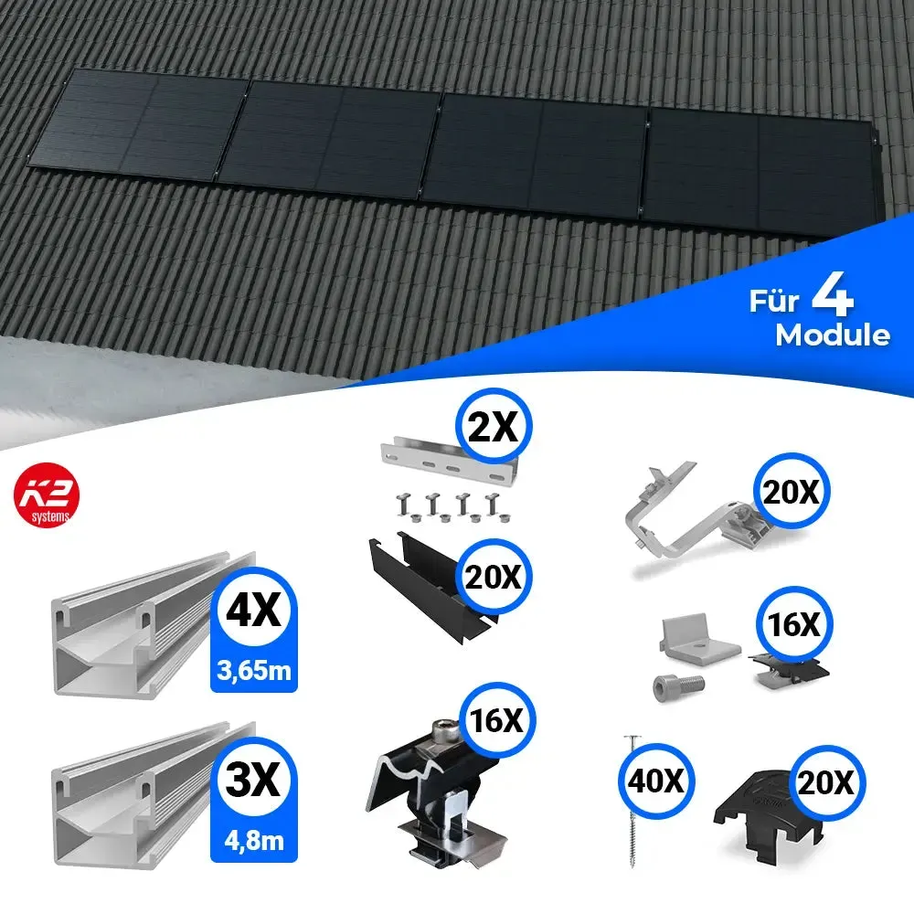 K2 Systems Quermontage Schrägdach Kreuzverbund Montageset für 4 Module - 0% MwSt. (Angebot gemäß § 12 Abs. 3 UStG)