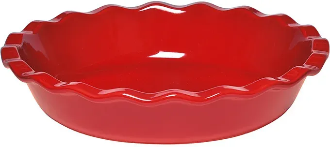 Emile Henry Kuchenform / Auflaufform mit Wellenrand - 26 cm - rot - grand cru