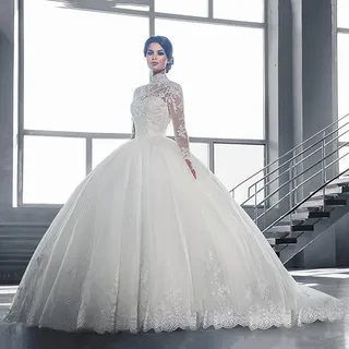 MUJARGPD Hochzeitskleider für Ältere Ärmel Eine Linie Langes Tüll -Spitzenapplikationsspiel Taille Brautkleid mit Zug Weiß Plus 46, Weiss, 38 - 38