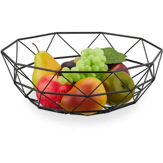 Relaxdays Obstschale Metall, eckiger Obstkorb, HBT: 13,5x34,5x34,5 cm, Drahtkorb für Früchte & Gemüse, modern, schwarz