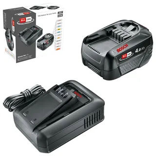 Bosch Home + Garden Werkzeugakku + Ladegerät AL 18V-44 CV und Schnellladegerät Starter Set 18V (1x 4,0Ah Li-Ionen-Akku; 1x Schnellladegerät; POWER FOR ALL 18V Alliance)