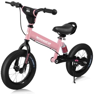 Rennmeister Kinder Laufrad ab 3 Jahren Bremse Aufprallschutz 50kg Belastbar Fahrrad Luftreifen Lauflernrad Lenkrad Sattel Gummigriffe Federung Rosa