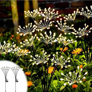 2er Solarlampen Warmweiß Löwenzahn Solarleuchten 120 LED Solar Gartenleuchten für Außen Garten 8 Modi Solarstecker für Rasen Balkon Terrasse H...
