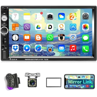 Podofo Bluetooth Autoradio 2-DIN 7'' 1080P HD Auto MP5 Player mit IOS & Android Spiegellink, EQ, AUX, FM, SEL, USB 2.0, Bluetooth, SWC + Rückfahrkamera