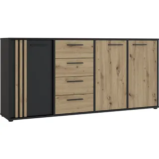 Forte Sideboard FORTE "Cardigan", schwarz (schwarz, artisan eiche), B:179,4cm H:82,3cm T:34,3cm, Holzwerkstoff, Sideboards, Sideboard, Sideboard, 2 farbig, Stauraum, Schubkasten, Soft Close,Breite 179,4cm