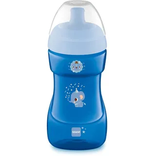 MAM Sports Cup (330 ml), auslaufsicherer Baby Trinkbecher mit selbstöffnendem Ventil, Kinder Trinkbecher mit rutschfester Greiffläche, ab 12+Monaten, Elefant