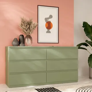 Forte EDMORE Kommode 150 160, Moderne Kommode grifflose Front, Stauraum, 6 Schubladen, Holzwerkstoff, Salbei, 153,9 cm breit x 79,8 cm hoch x 42,2 cm tief