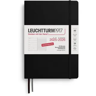 Leuchtturm1917 372615 Wochenkalender & Notizbuch Medium (A5) 2026, 18 Monate 07.2025-12.2026, Hardcover, Schwarz, Deutsch
