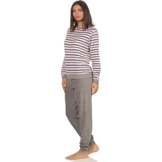 normann Edler Damen Frottee Pyjama langarm Schlafanzug Bündchen in Streifenoptik - 291 13 569, | 40