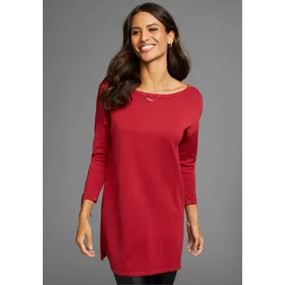 LAURA SCOTT Longpullover mit Schnürung am Ärmel und U-Boot Ausschnitt rot 48