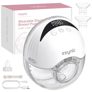 eSynic Freihändige Brustpumpe – Tragbare, Wiederaufladbare 210ml Milchpumpe mit 4 Modi & 12 Stufen, LED-Display, 24/21/19mm Flanschen, Ultra-Leise, für Mütter zu Hause & unterwegs- Weiß